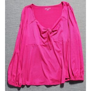 AVA & VIV Pink Long Sleeve Tie Front Blouse Women’s Plus Size 1X